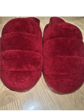 UGG Red Fuzzy Slide Slippers